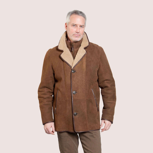 Shearland Mens Country Coat with Removable Lambskin Bib, Dual Zipper Front and Hidden Pocket - Shearland